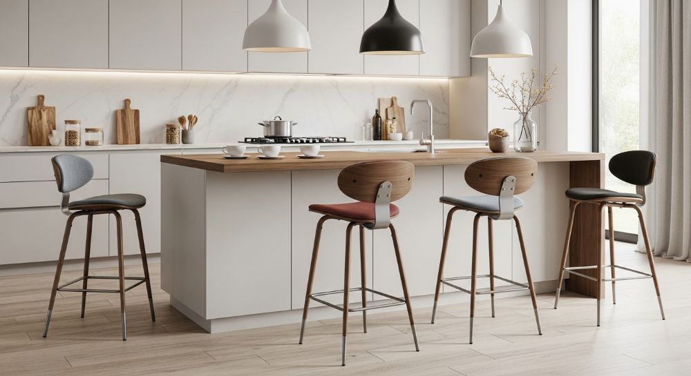 Kaip pasirinkti pusbario kėdes virtuvės salai